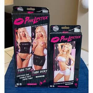 NEW Pair Silver / Black Tube Top & Skirt Set Womens Medium/Large Party Rave